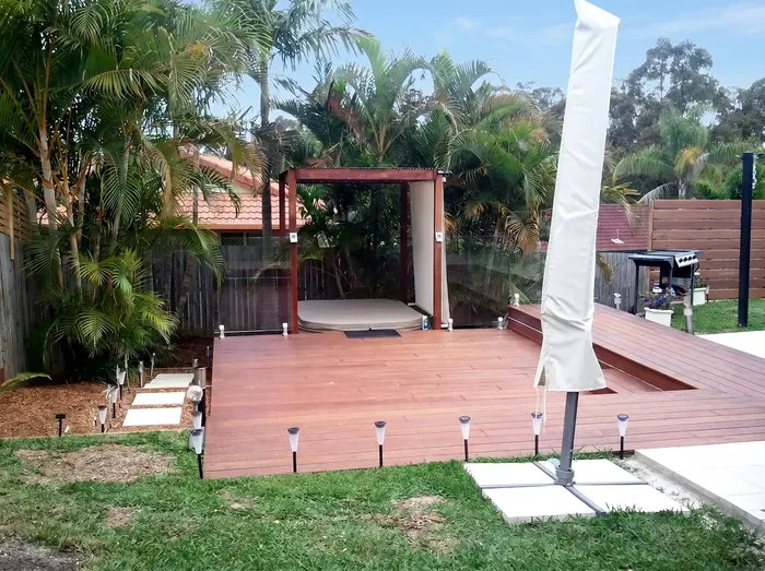 Finished kwila deck and paved entertaining area