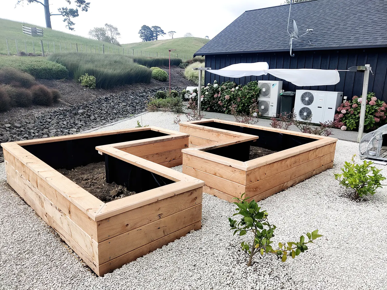 Macrocarpa raised garden beds