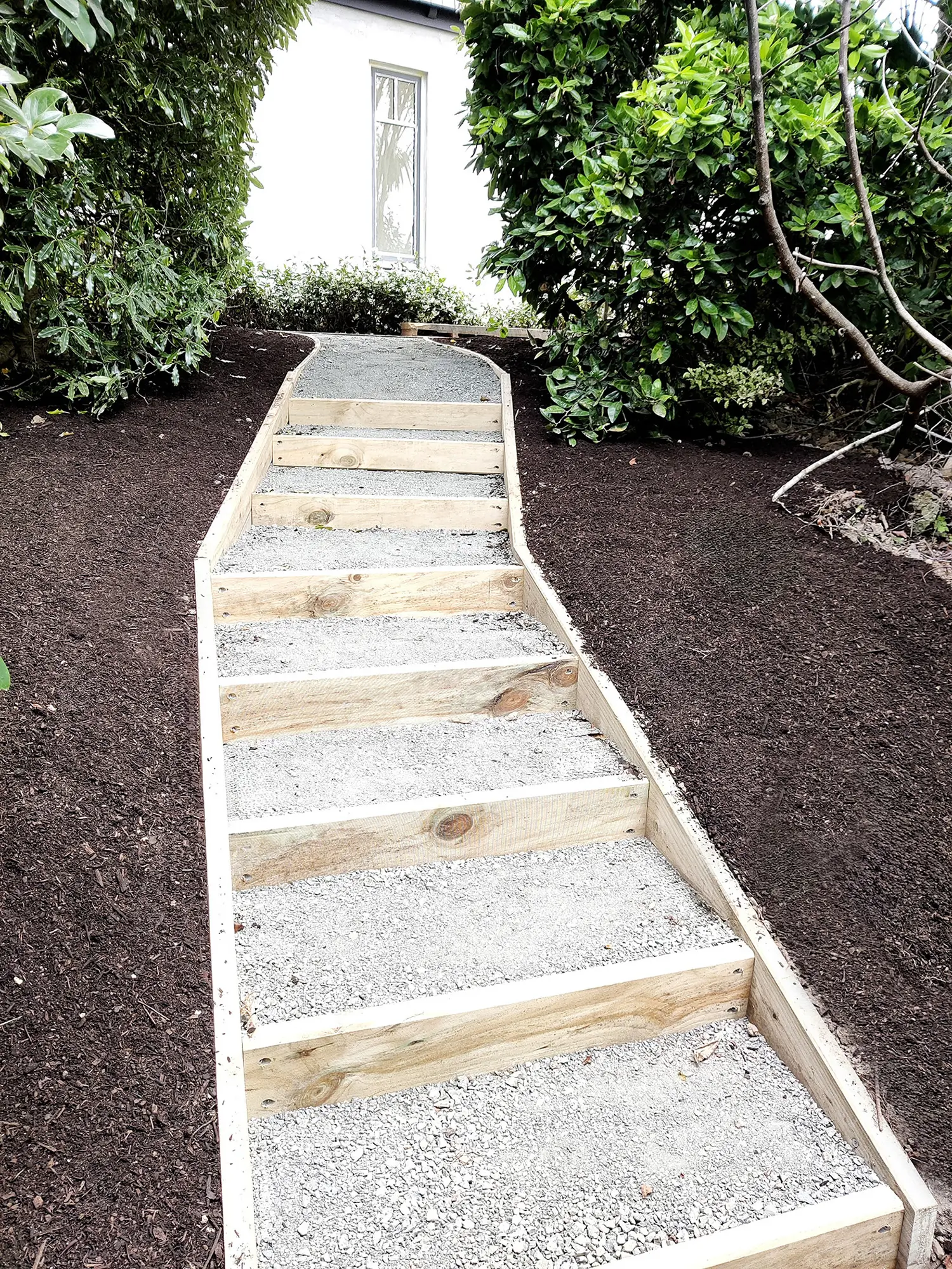 New garden pathway leading to the house
