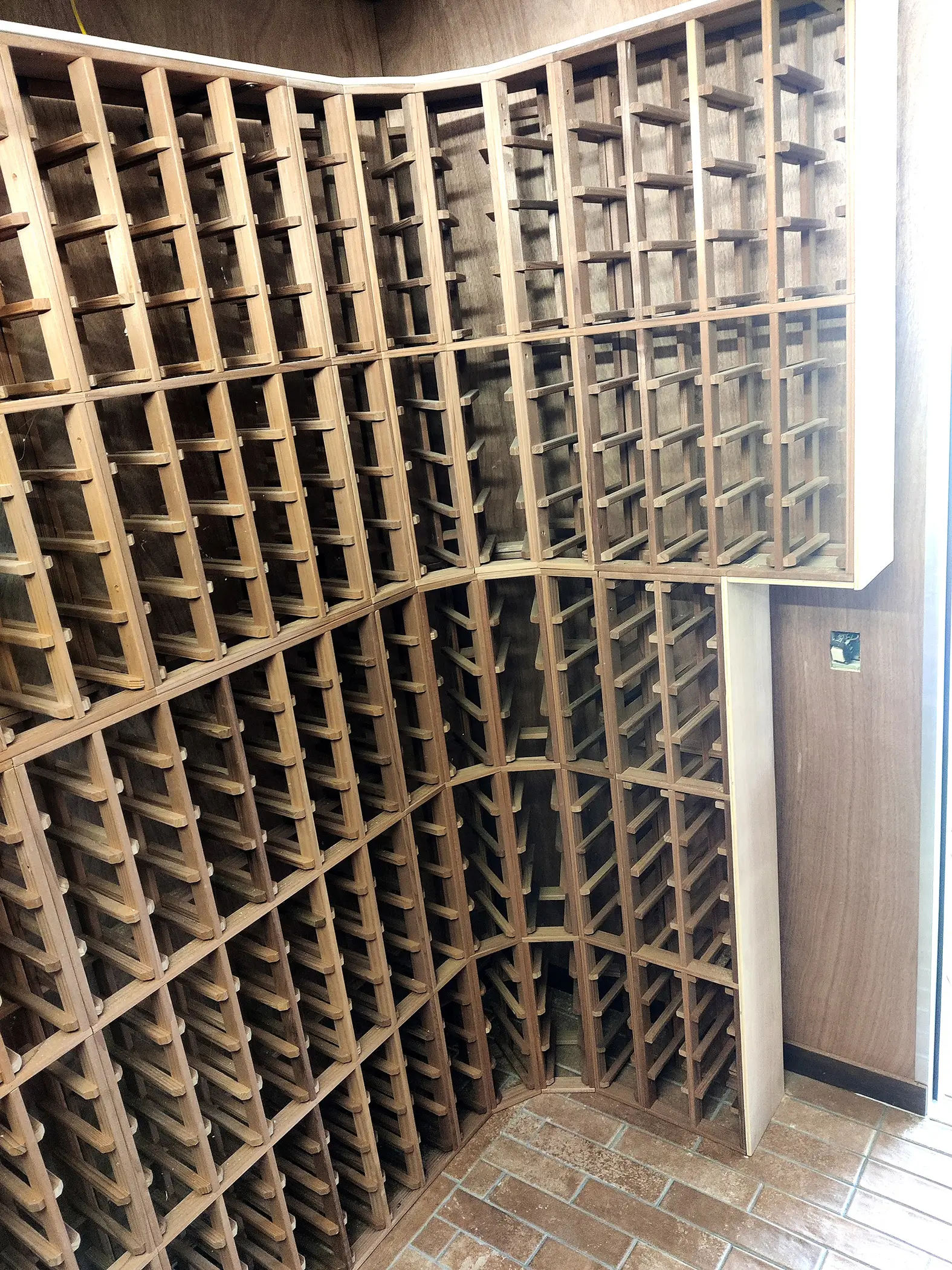 Close-up of the joinery on the curved corner racking